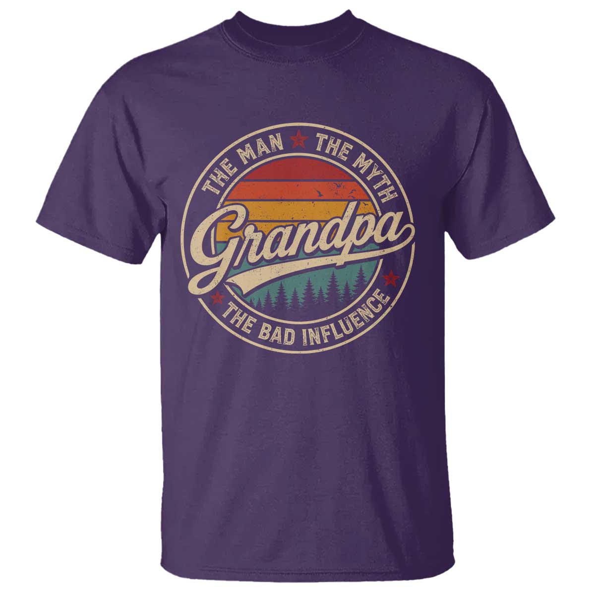 Grandpa The Man The Myth The Bad Influence T Shirt Retro Forest Father's Day