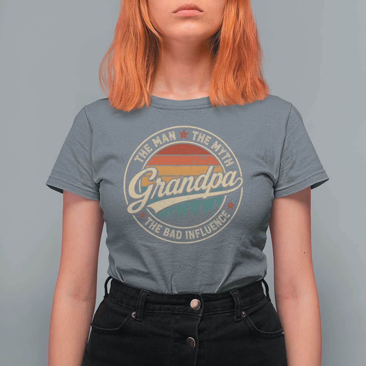 Grandpa The Man The Myth The Bad Influence T Shirt For Women Retro Forest Father's Day