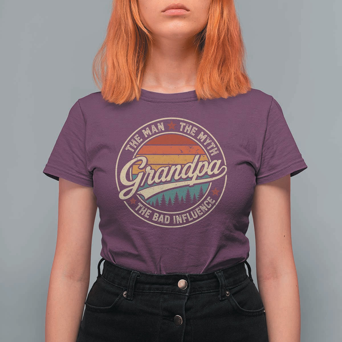 Grandpa The Man The Myth The Bad Influence T Shirt For Women Retro Forest Father's Day