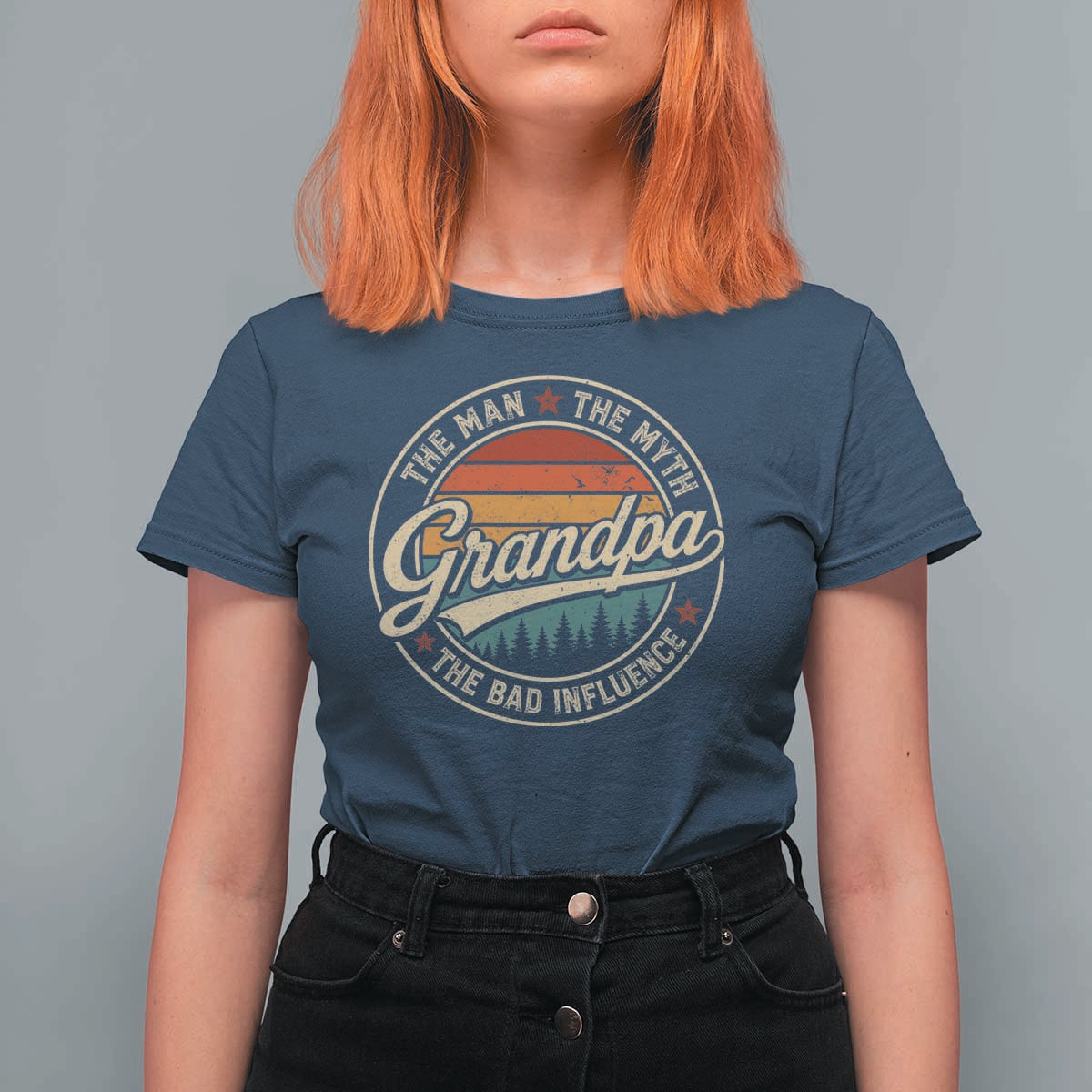 Grandpa The Man The Myth The Bad Influence T Shirt For Women Retro Forest Father's Day