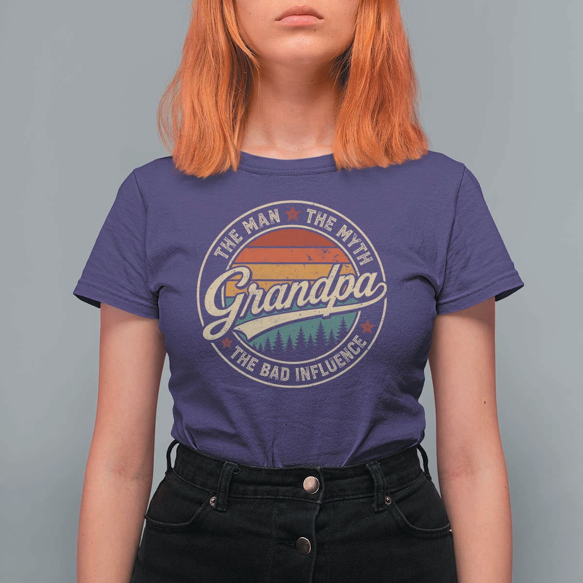 Grandpa The Man The Myth The Bad Influence T Shirt For Women Retro Forest Father's Day
