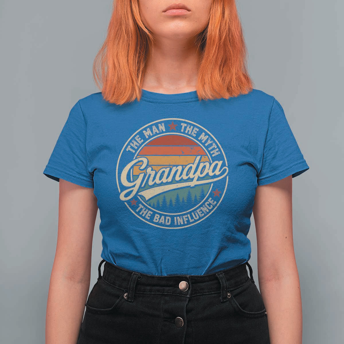 Grandpa The Man The Myth The Bad Influence T Shirt For Women Retro Forest Father's Day