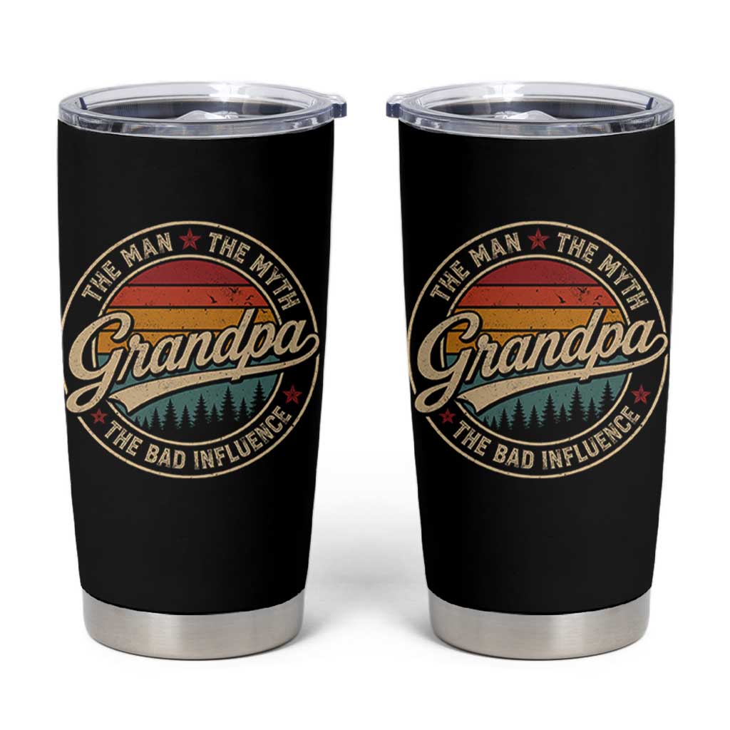 Grandpa The Man The Myth The Bad Influence Tumbler Cup Retro Forest Father's Day