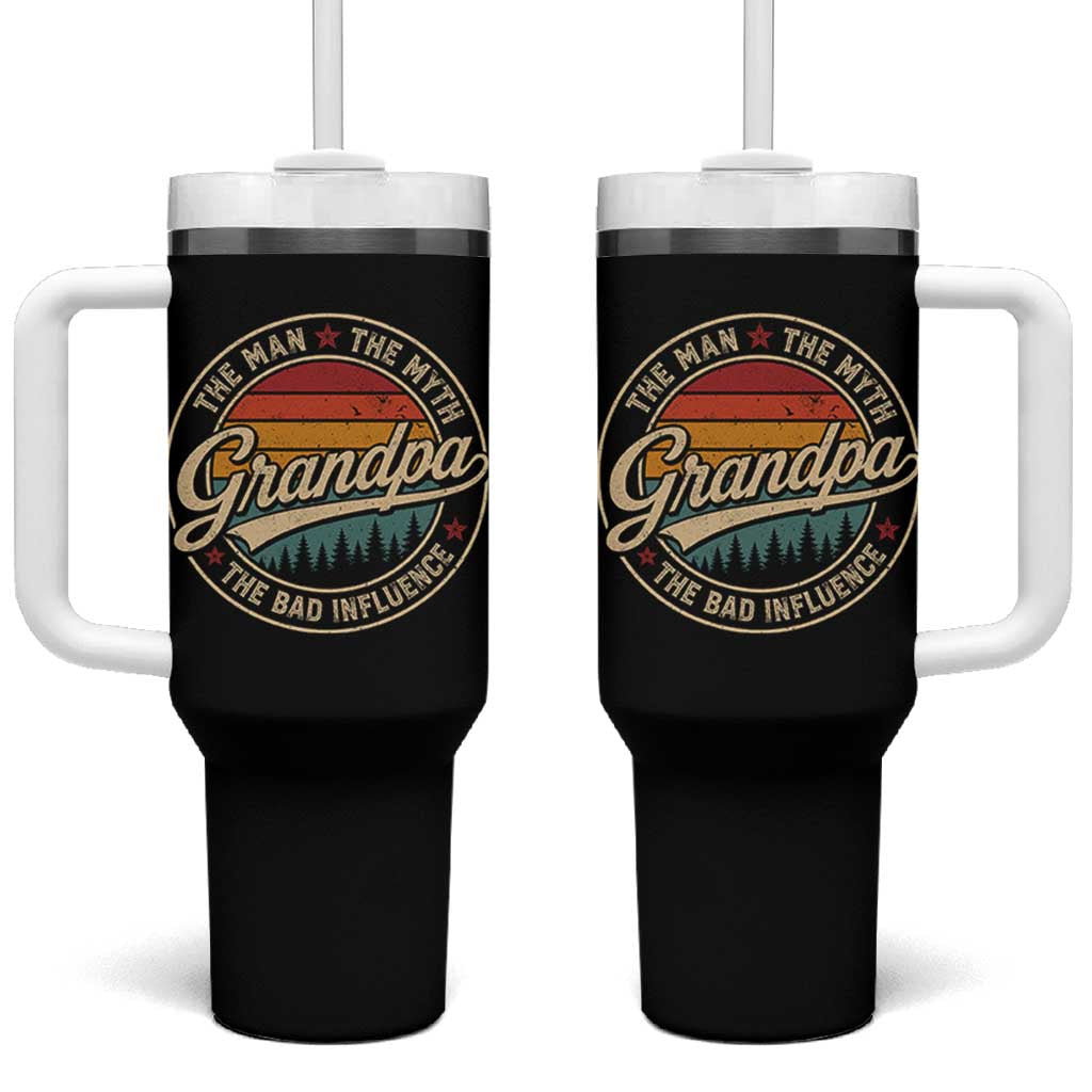 Grandpa The Man The Myth The Bad Influence Tumbler With Handle Retro Forest Father's Day