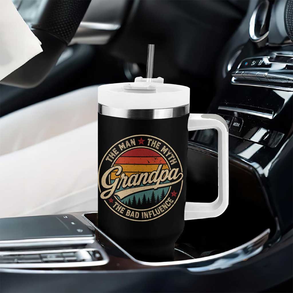Grandpa The Man The Myth The Bad Influence Tumbler With Handle Retro Forest Father's Day