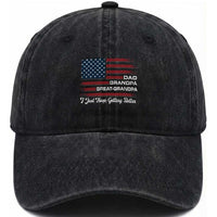 Dad Grandpa Great Grandpa I Just Keep Getting Better Washed Cotton Baseball Cap Vintage American Flag Father's Day