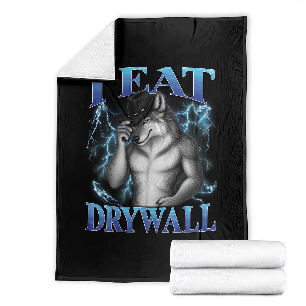 I Eat Drywall Funny Alpha Wolf Throw Blanket Stupid Brainrot Meme Edging Werewolf Boootleg Graphic