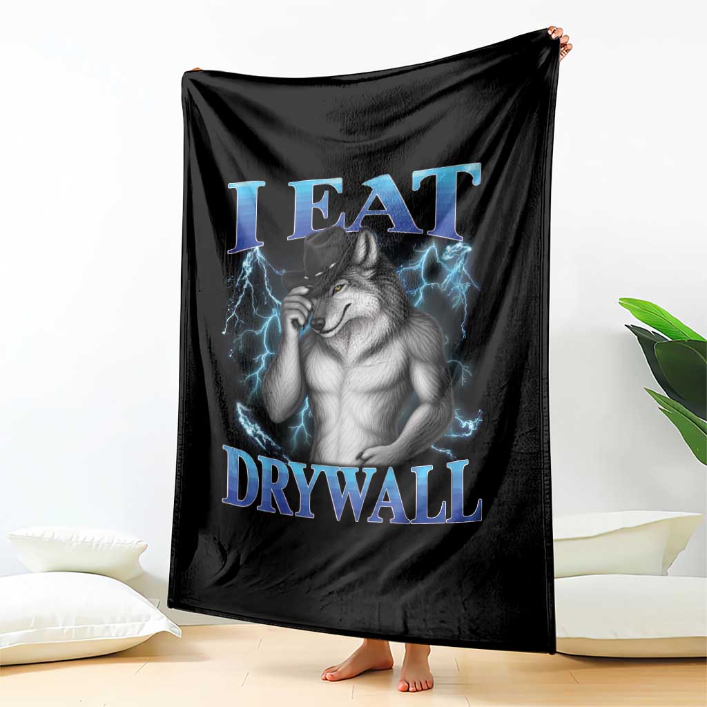 I Eat Drywall Funny Alpha Wolf Throw Blanket Stupid Brainrot Meme Edging Werewolf Boootleg Graphic
