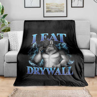 I Eat Drywall Funny Alpha Wolf Throw Blanket Stupid Brainrot Meme Edging Werewolf Boootleg Graphic