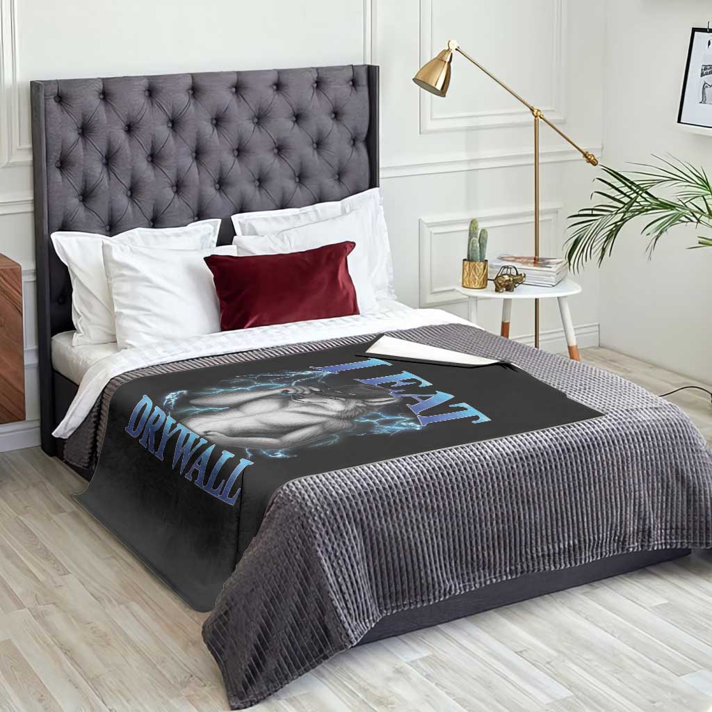 I Eat Drywall Funny Alpha Wolf Throw Blanket Stupid Brainrot Meme Edging Werewolf Boootleg Graphic
