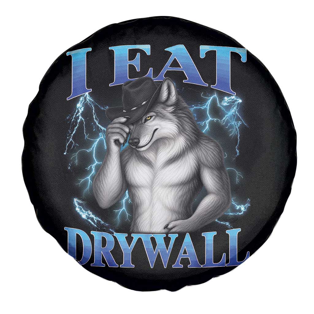I Eat Drywall Funny Alpha Wolf Spare Tire Cover Stupid Brainrot Meme Edging Werewolf Boootleg Graphic