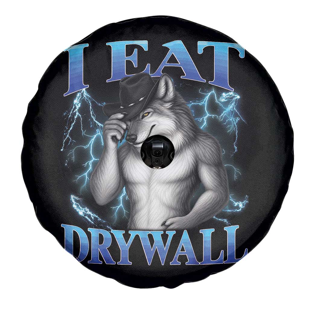 I Eat Drywall Funny Alpha Wolf Spare Tire Cover Stupid Brainrot Meme Edging Werewolf Boootleg Graphic