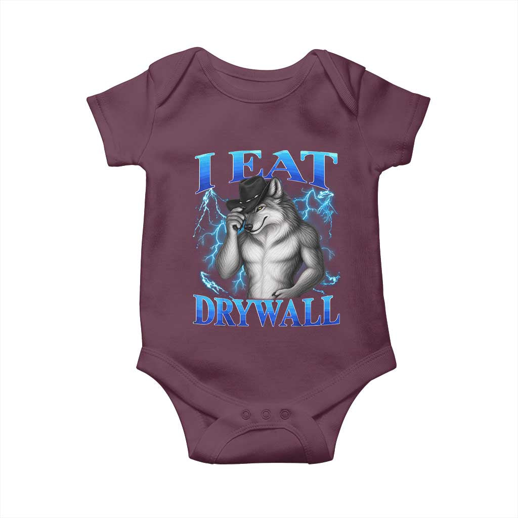 I Eat Drywall Funny Alpha Wolf Baby Onesie Stupid Brainrot Meme Edging Werewolf Boootleg Graphic