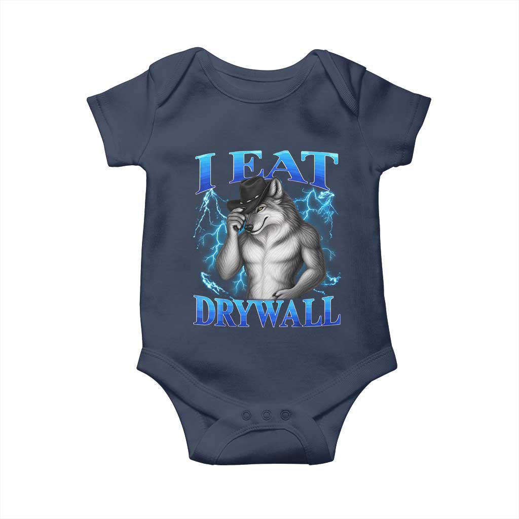 I Eat Drywall Funny Alpha Wolf Baby Onesie Stupid Brainrot Meme Edging Werewolf Boootleg Graphic