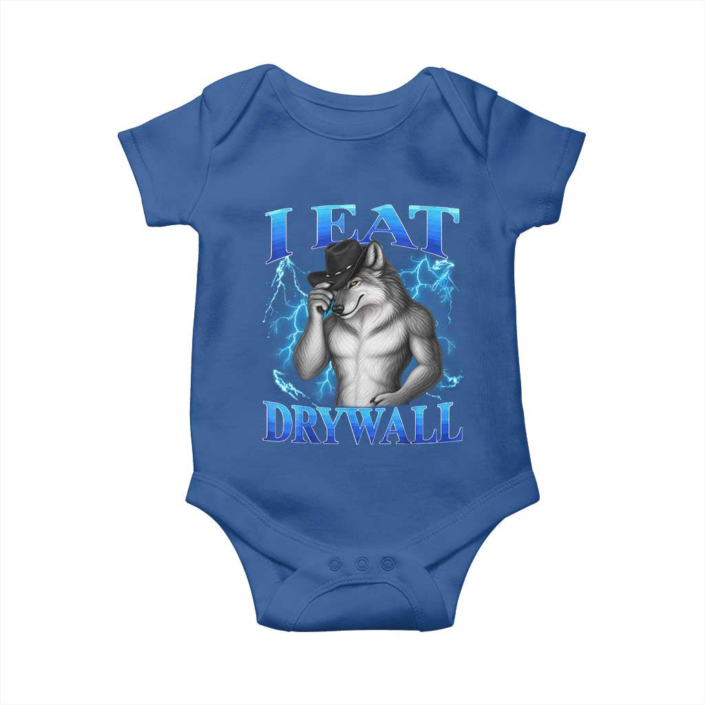 I Eat Drywall Funny Alpha Wolf Baby Onesie Stupid Brainrot Meme Edging Werewolf Boootleg Graphic