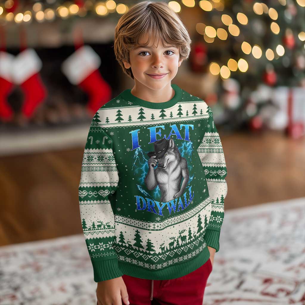 I Eat Drywall Funny Alpha Wolf Ugly Christmas Sweater Stupid Brainrot Meme Edging Werewolf Boootleg Graphic