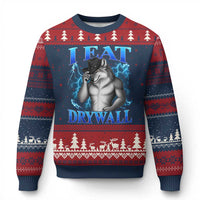 I Eat Drywall Funny Alpha Wolf Ugly Christmas Sweater Stupid Brainrot Meme Edging Werewolf Boootleg Graphic