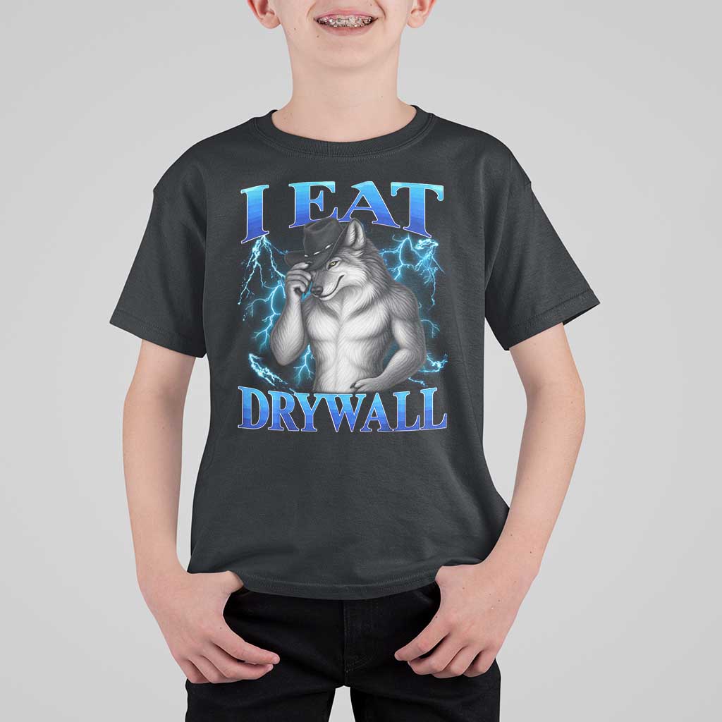 I Eat Drywall Funny Alpha Wolf T Shirt For Kid Stupid Brainrot Meme Edging Werewolf Boootleg Graphic