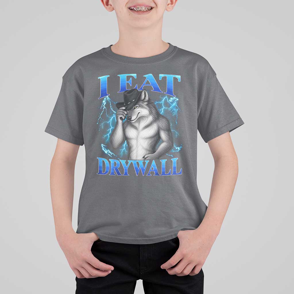 I Eat Drywall Funny Alpha Wolf T Shirt For Kid Stupid Brainrot Meme Edging Werewolf Boootleg Graphic