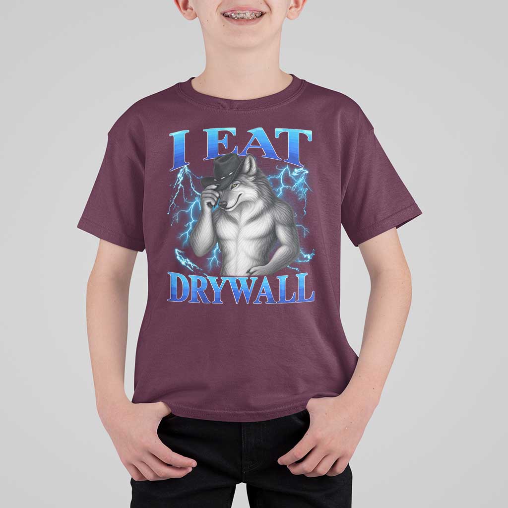 I Eat Drywall Funny Alpha Wolf T Shirt For Kid Stupid Brainrot Meme Edging Werewolf Boootleg Graphic