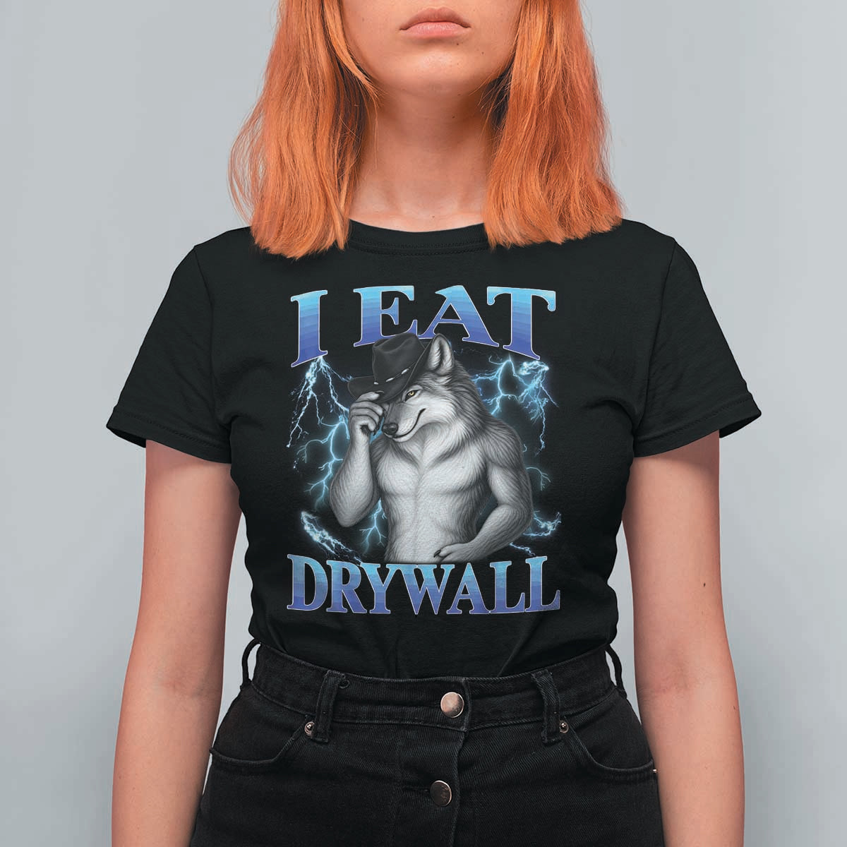 I Eat Drywall Funny Alpha Wolf T Shirt For Women Stupid Brainrot Meme Edging Werewolf Boootleg Graphic