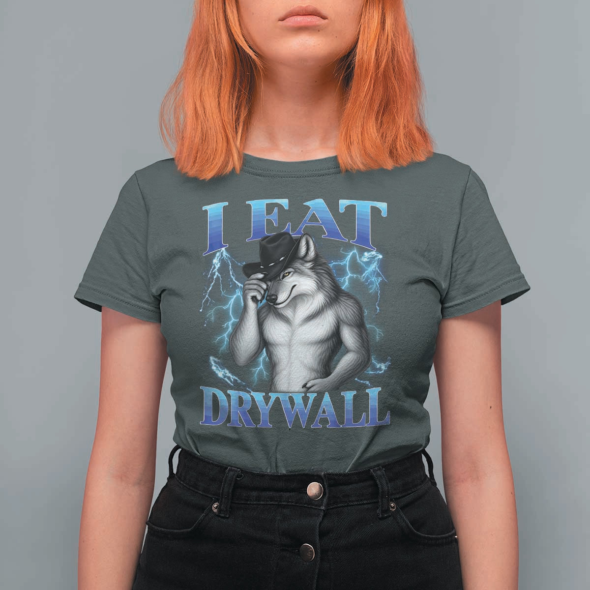 I Eat Drywall Funny Alpha Wolf T Shirt For Women Stupid Brainrot Meme Edging Werewolf Boootleg Graphic