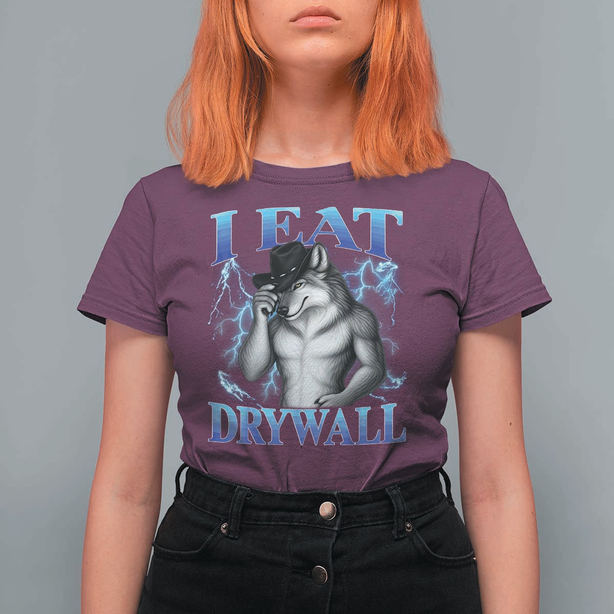 I Eat Drywall Funny Alpha Wolf T Shirt For Women Stupid Brainrot Meme Edging Werewolf Boootleg Graphic
