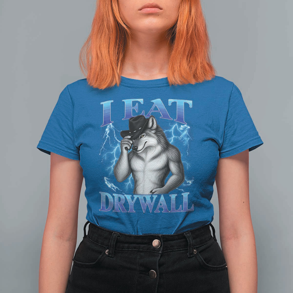 I Eat Drywall Funny Alpha Wolf T Shirt For Women Stupid Brainrot Meme Edging Werewolf Boootleg Graphic