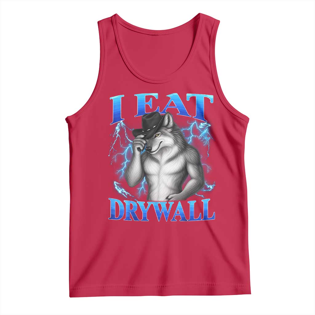 I Eat Drywall Funny Alpha Wolf Tank Top Stupid Brainrot Meme Edging Werewolf Boootleg Graphic