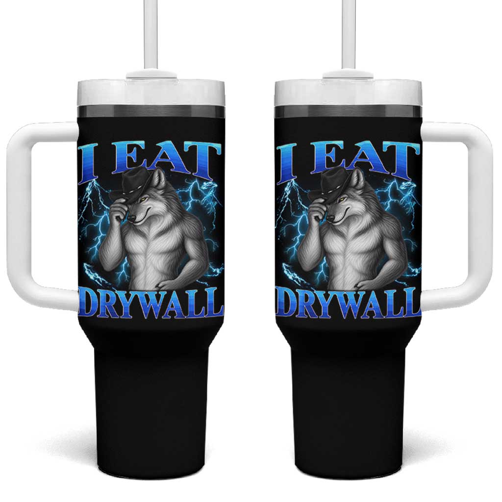 I Eat Drywall Funny Alpha Wolf Tumbler With Handle Stupid Brainrot Meme Edging Werewolf Boootleg Graphic