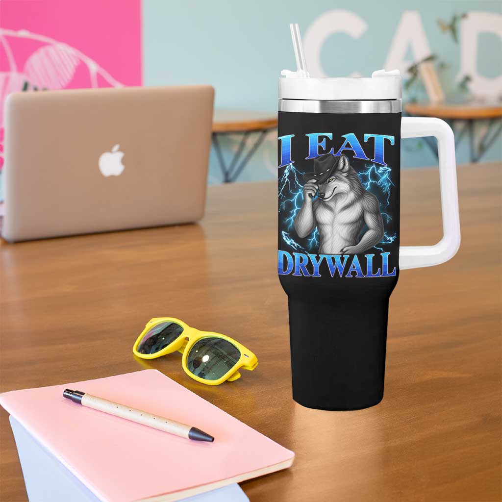 I Eat Drywall Funny Alpha Wolf Tumbler With Handle Stupid Brainrot Meme Edging Werewolf Boootleg Graphic