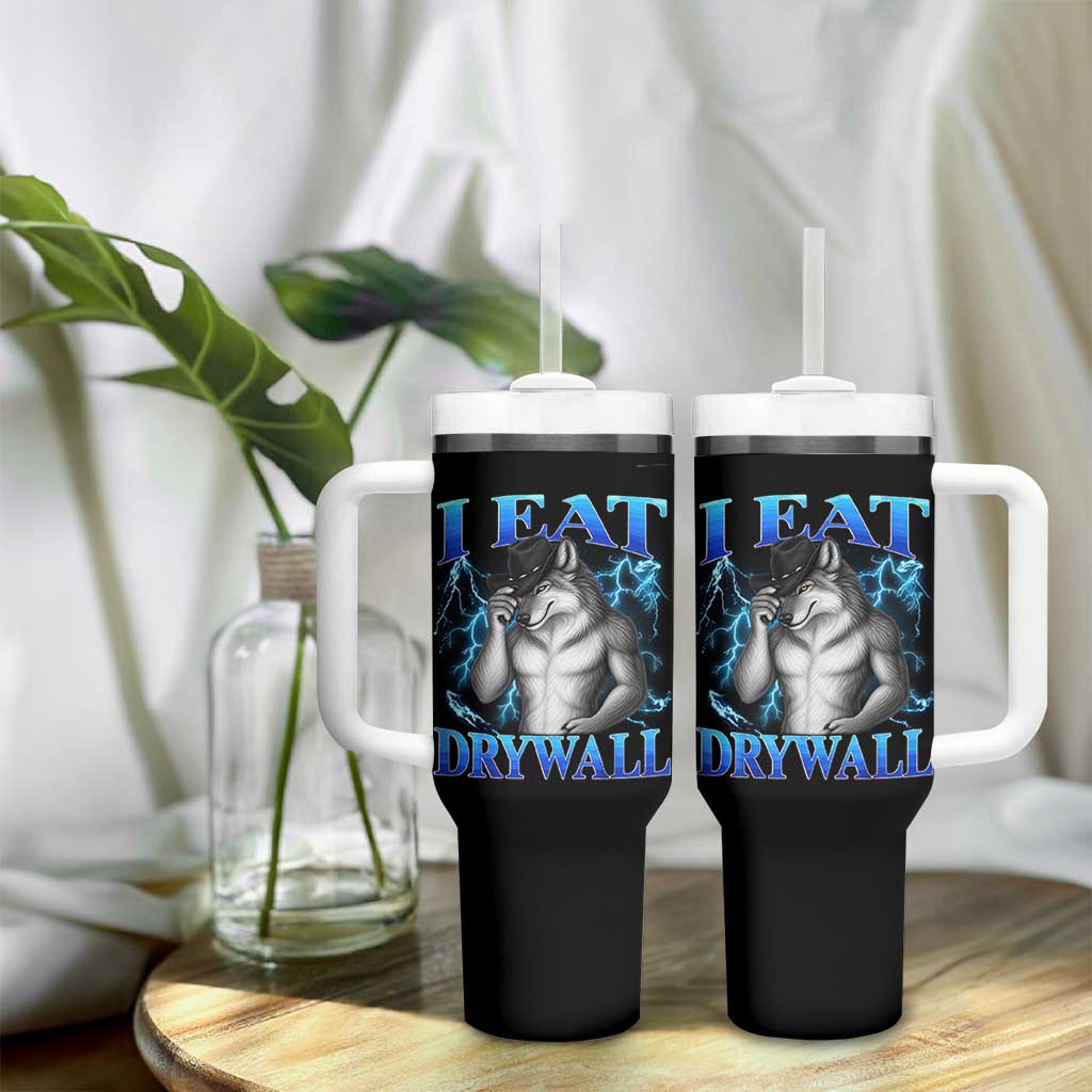 I Eat Drywall Funny Alpha Wolf Tumbler With Handle Stupid Brainrot Meme Edging Werewolf Boootleg Graphic