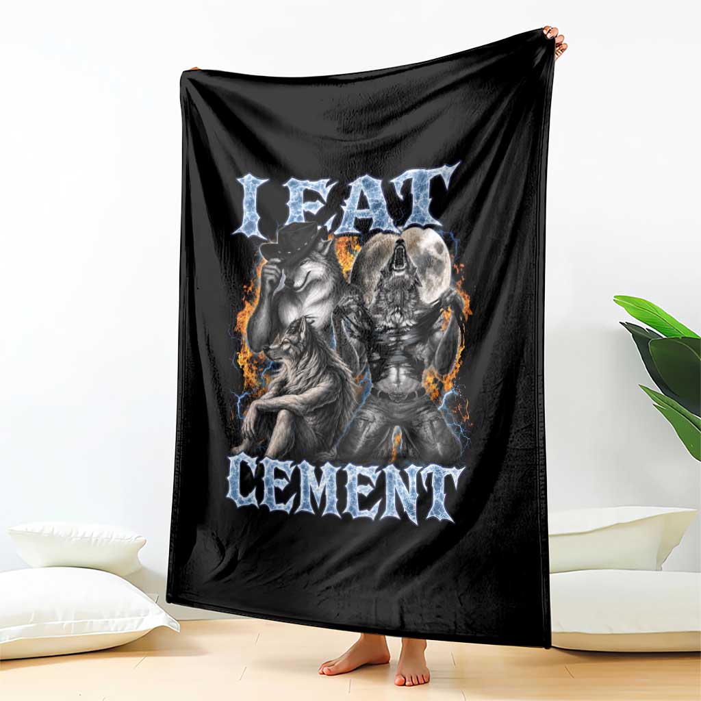 I Eat Cement Funny Alpha Wolf Meme Throw Blanket Stupid Brainrot Meme Edging Werewolf Boootleg Graphic