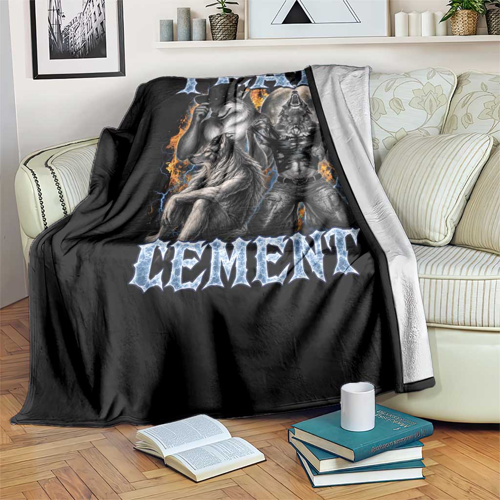 I Eat Cement Funny Alpha Wolf Meme Throw Blanket Stupid Brainrot Meme Edging Werewolf Boootleg Graphic