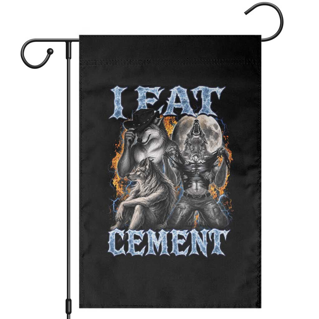 I Eat Cement Funny Alpha Wolf Meme Garden Flag Stupid Brainrot Meme Edging Werewolf Boootleg Graphic