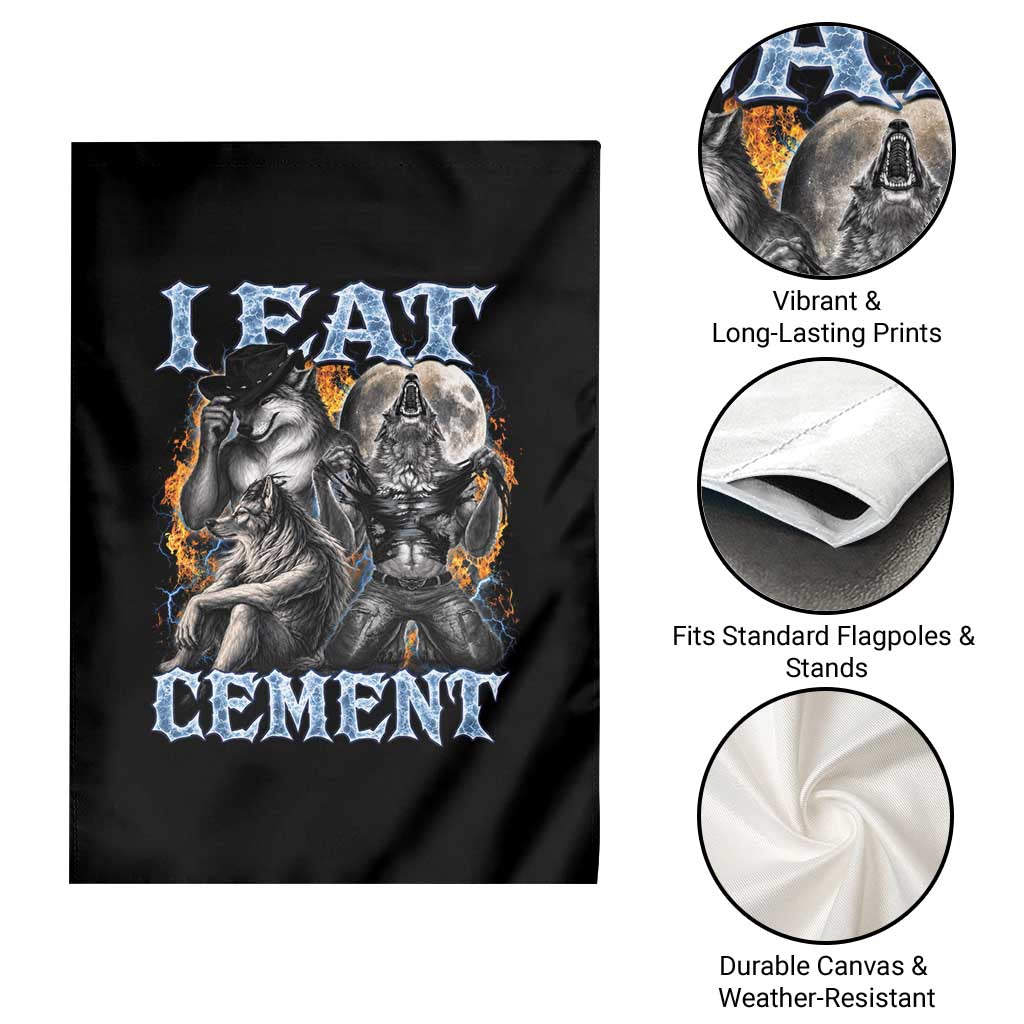 I Eat Cement Funny Alpha Wolf Meme Garden Flag Stupid Brainrot Meme Edging Werewolf Boootleg Graphic