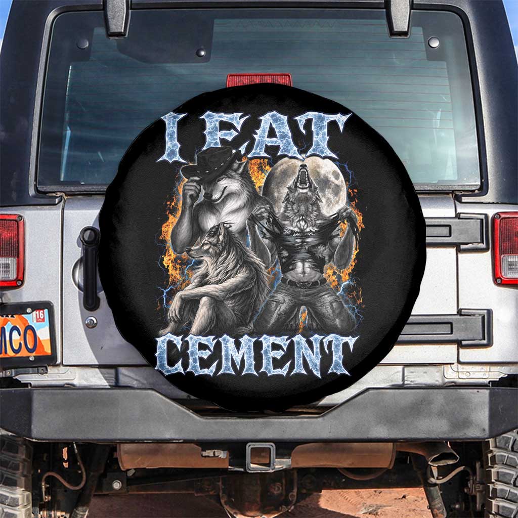 I Eat Cement Funny Alpha Wolf Meme Spare Tire Cover Stupid Brainrot Meme Edging Werewolf Boootleg Graphic