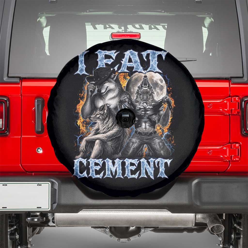 I Eat Cement Funny Alpha Wolf Meme Spare Tire Cover Stupid Brainrot Meme Edging Werewolf Boootleg Graphic