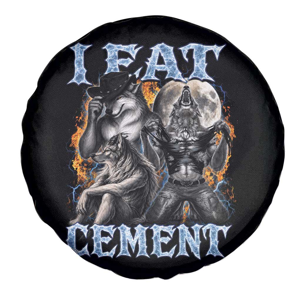 I Eat Cement Funny Alpha Wolf Meme Spare Tire Cover Stupid Brainrot Meme Edging Werewolf Boootleg Graphic