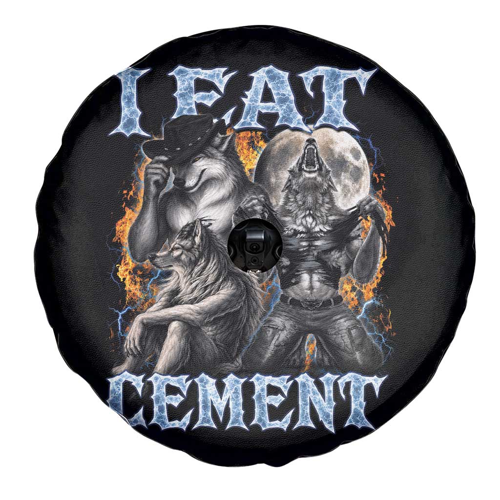 I Eat Cement Funny Alpha Wolf Meme Spare Tire Cover Stupid Brainrot Meme Edging Werewolf Boootleg Graphic