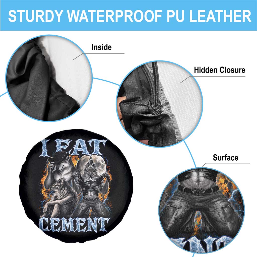 I Eat Cement Funny Alpha Wolf Meme Spare Tire Cover Stupid Brainrot Meme Edging Werewolf Boootleg Graphic