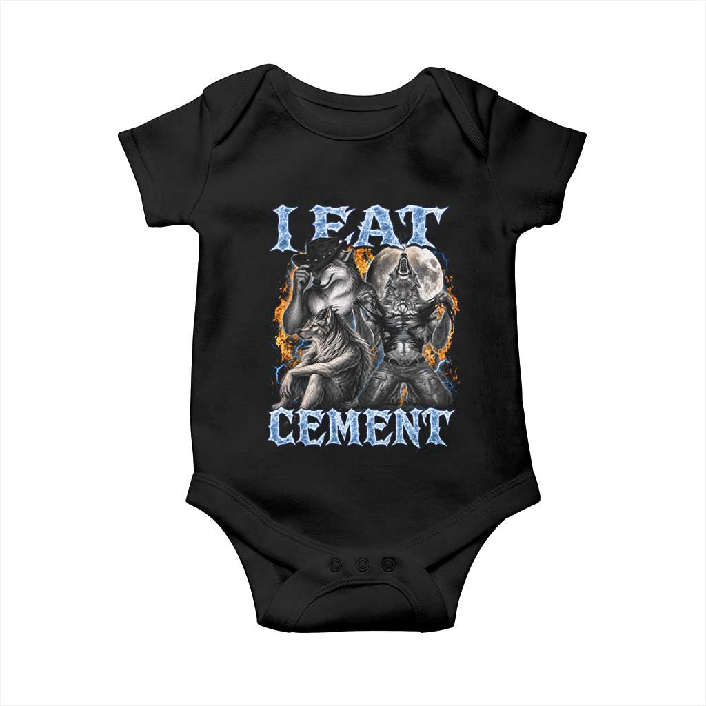 I Eat Cement Funny Alpha Wolf Meme Baby Onesie Stupid Brainrot Meme Edging Werewolf Boootleg Graphic