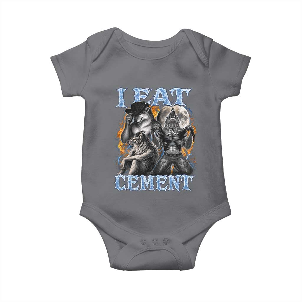 I Eat Cement Funny Alpha Wolf Meme Baby Onesie Stupid Brainrot Meme Edging Werewolf Boootleg Graphic