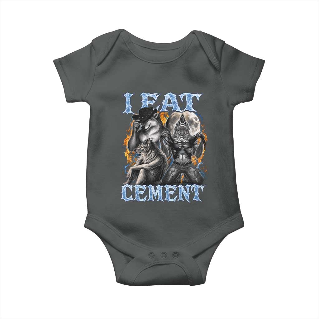I Eat Cement Funny Alpha Wolf Meme Baby Onesie Stupid Brainrot Meme Edging Werewolf Boootleg Graphic