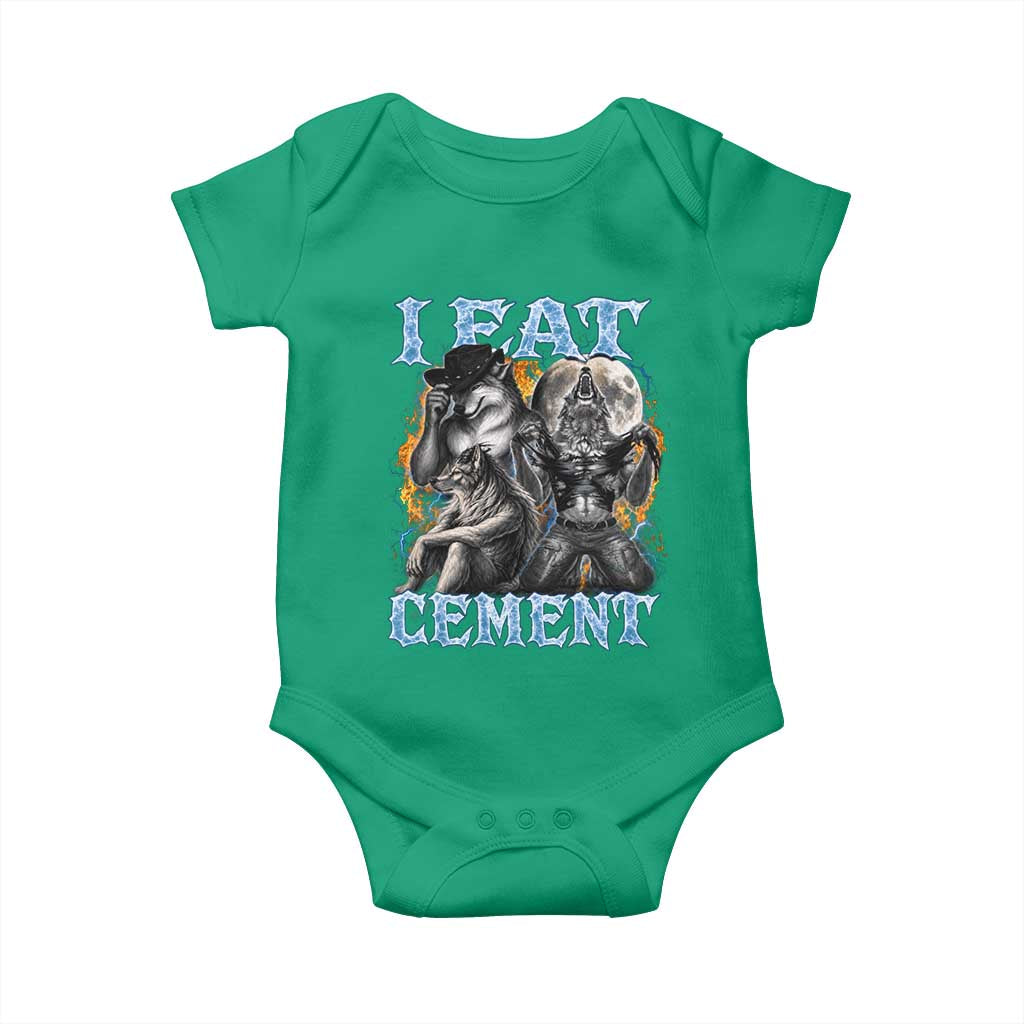 I Eat Cement Funny Alpha Wolf Meme Baby Onesie Stupid Brainrot Meme Edging Werewolf Boootleg Graphic