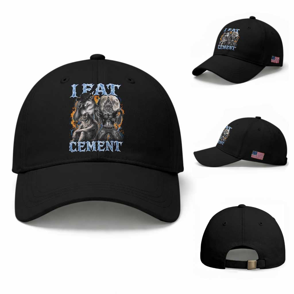 I Eat Cement Funny Alpha Wolf Meme Baseball Cap Stupid Brainrot Meme Edging Werewolf Boootleg Graphic