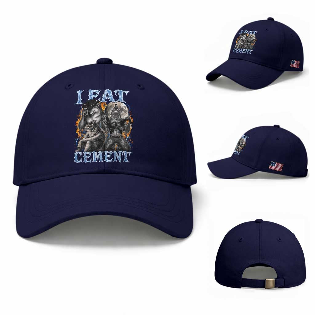 I Eat Cement Funny Alpha Wolf Meme Baseball Cap Stupid Brainrot Meme Edging Werewolf Boootleg Graphic