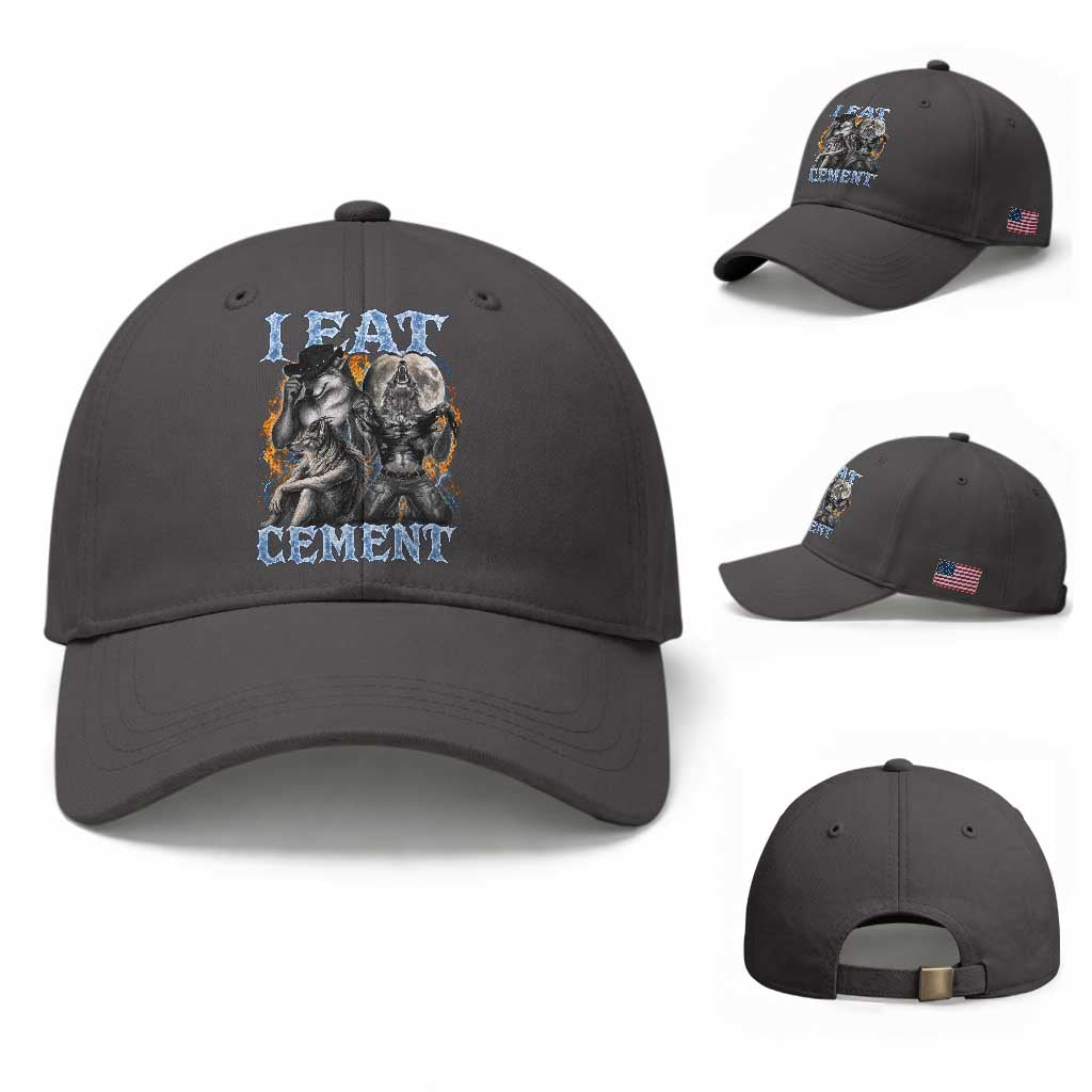 I Eat Cement Funny Alpha Wolf Meme Baseball Cap Stupid Brainrot Meme Edging Werewolf Boootleg Graphic