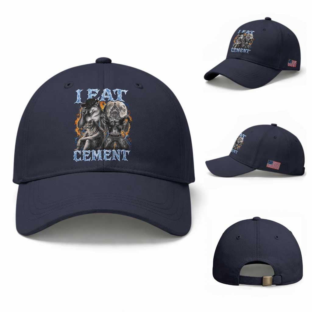I Eat Cement Funny Alpha Wolf Meme Baseball Cap Stupid Brainrot Meme Edging Werewolf Boootleg Graphic