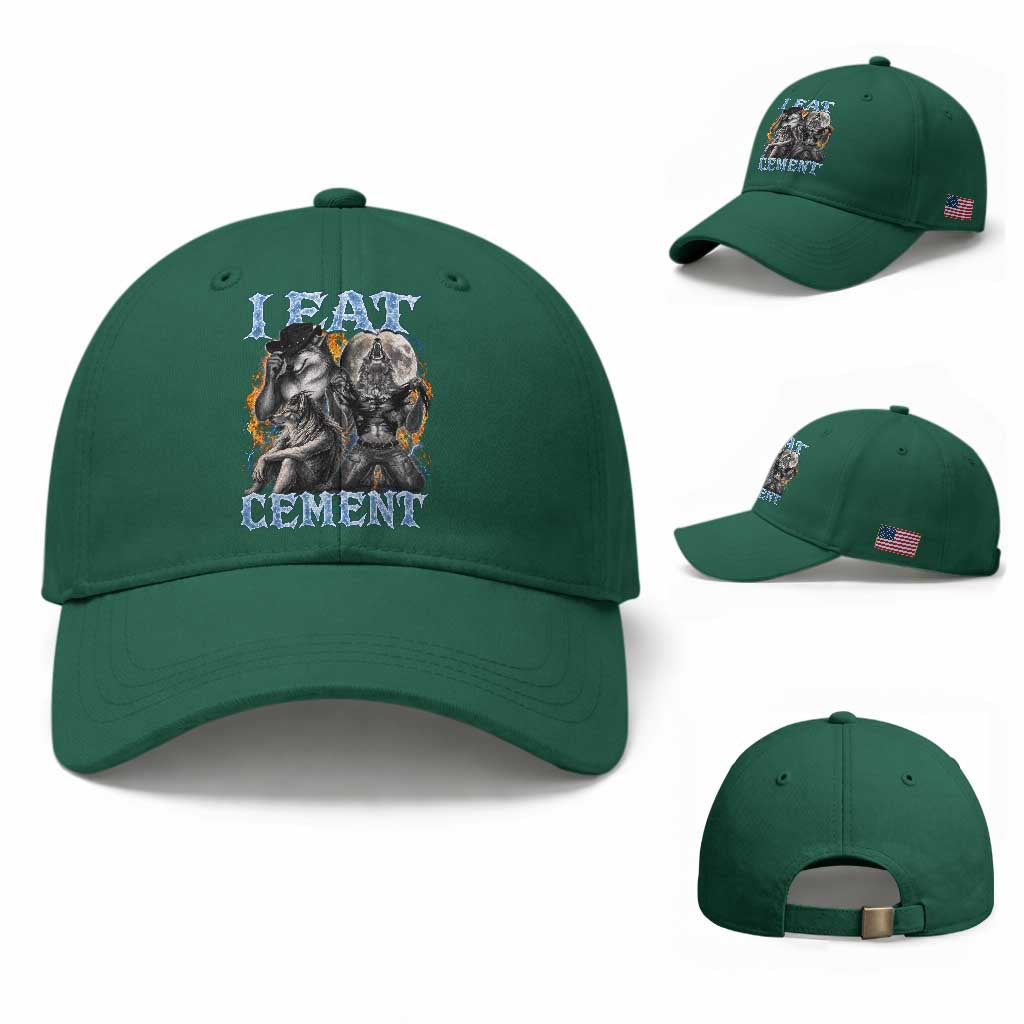 I Eat Cement Funny Alpha Wolf Meme Baseball Cap Stupid Brainrot Meme Edging Werewolf Boootleg Graphic
